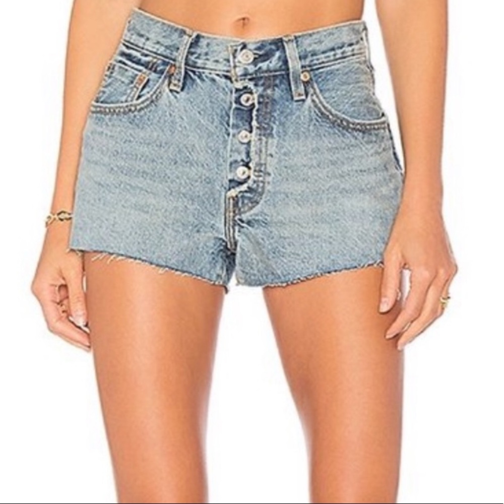 Levi’s 501 Exposed Button Fly High Waisted Denim Shorts - Light Wash